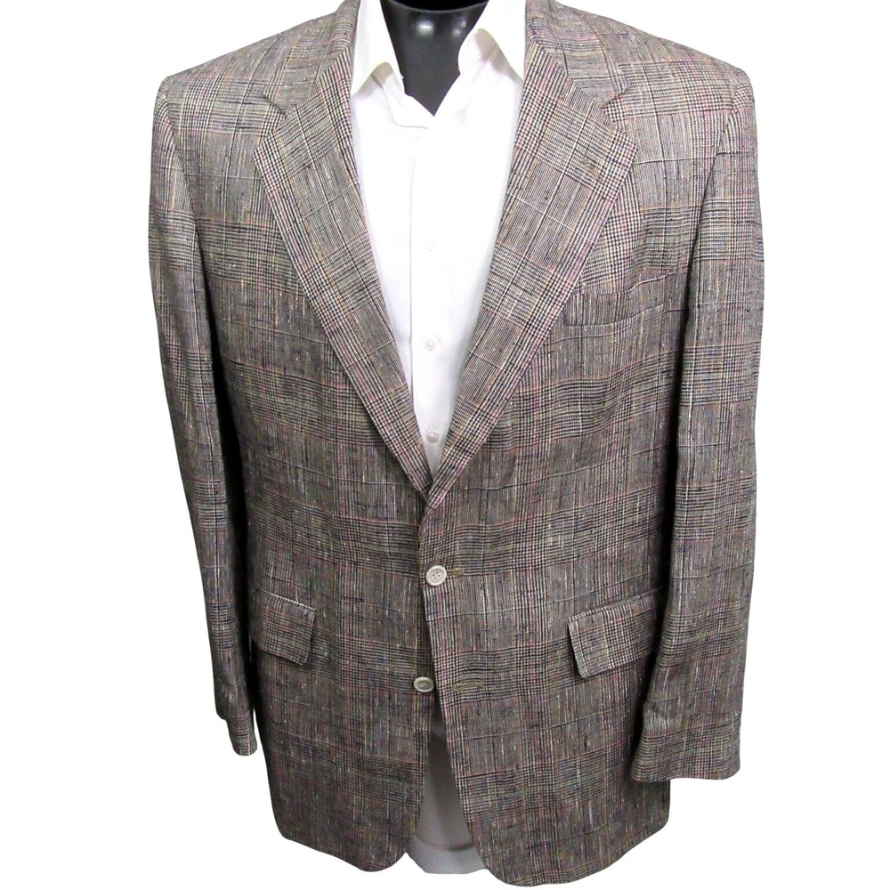 Laughton Hunter‎ Blazer 44L Tan Beige Glen Plaid Sport Coat Vintage Ventless